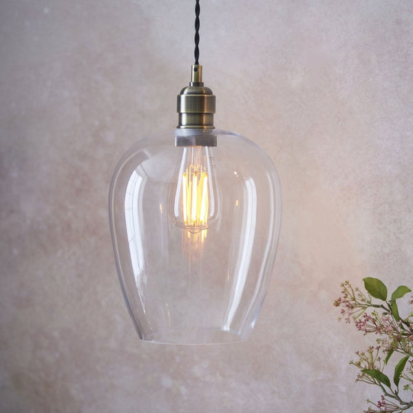 Visionary Lighting Hoburne Pendant in Antique Brass with Clear Glass
